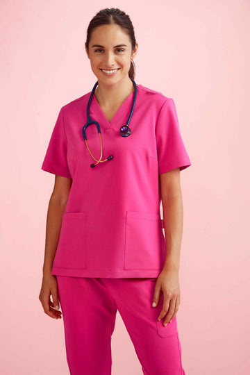 Biz Care Pink V-Neck Scrub Top Womens – CST245LS