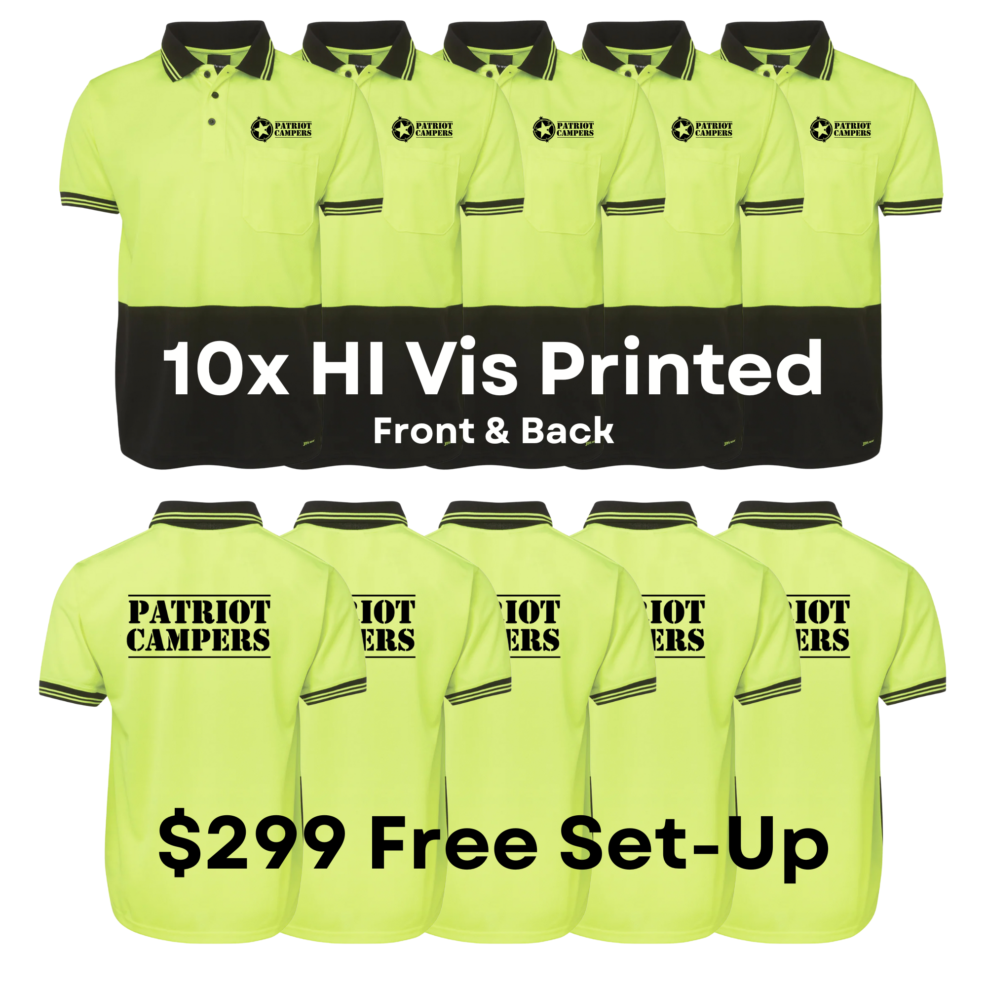 10x Pack JB's Hi Vis Polo Including Front & Back Logo