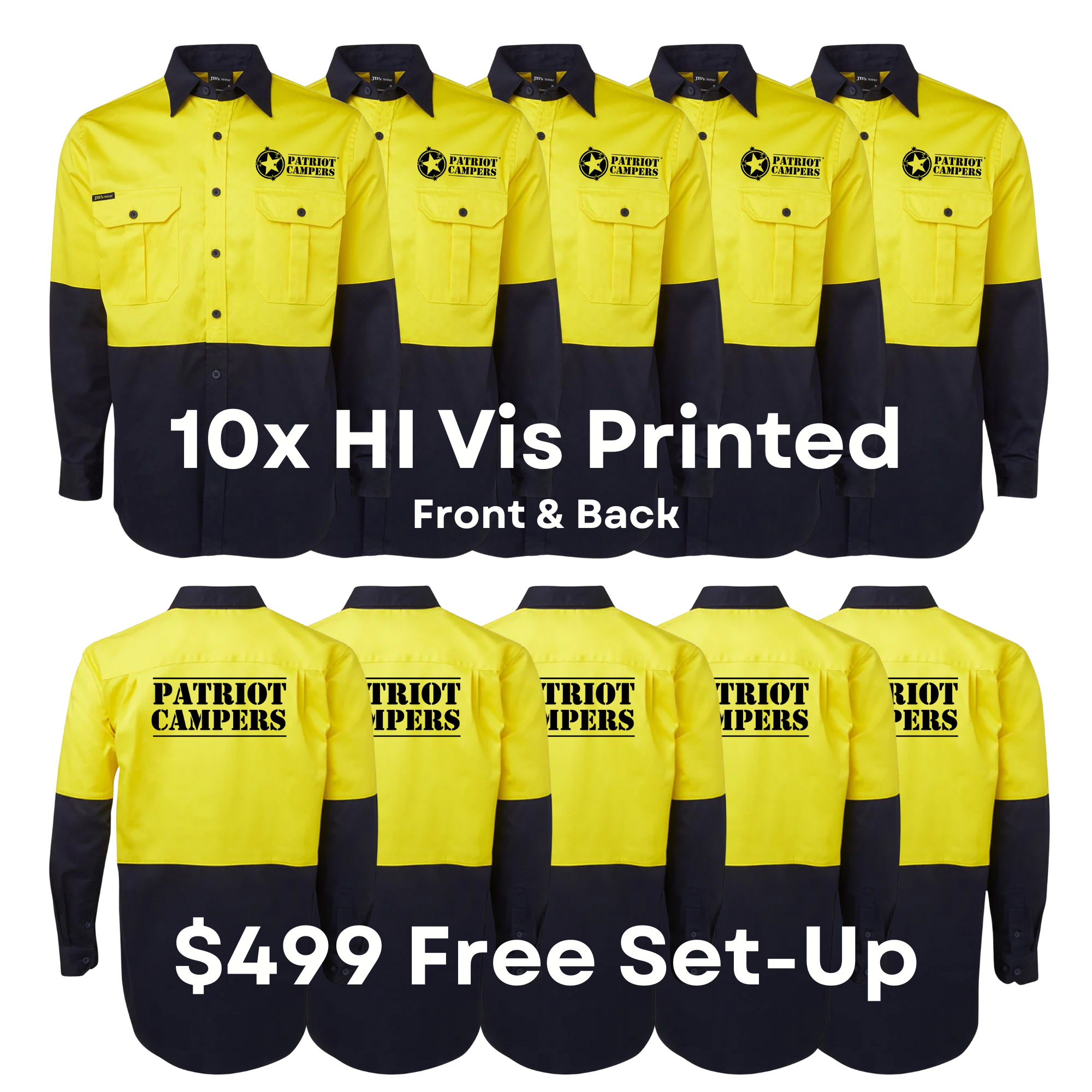 10x Pack JB's Hi Vis Shirt Including Front & Back Logo