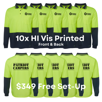 10x Pack JB's Hi Vis Long Sleeve Polo Including Front & Back Logo