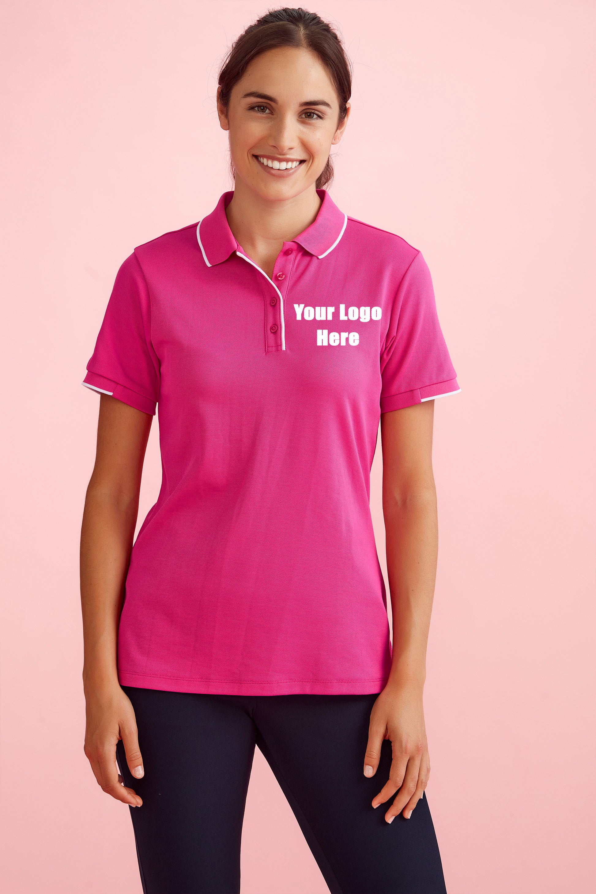Womens Pink Short Sleeve Polo – CST313LS - Main Image