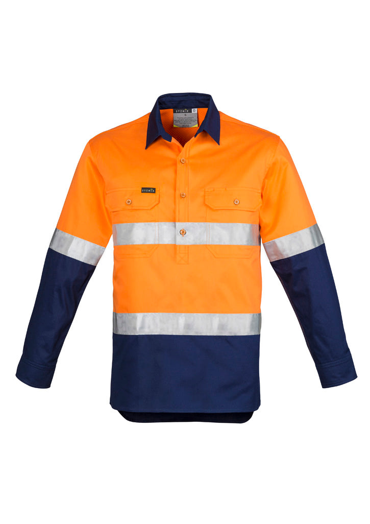 Syzmik Mens Closed Front Long Sleeve Shirt - Hoop Taped ZW550